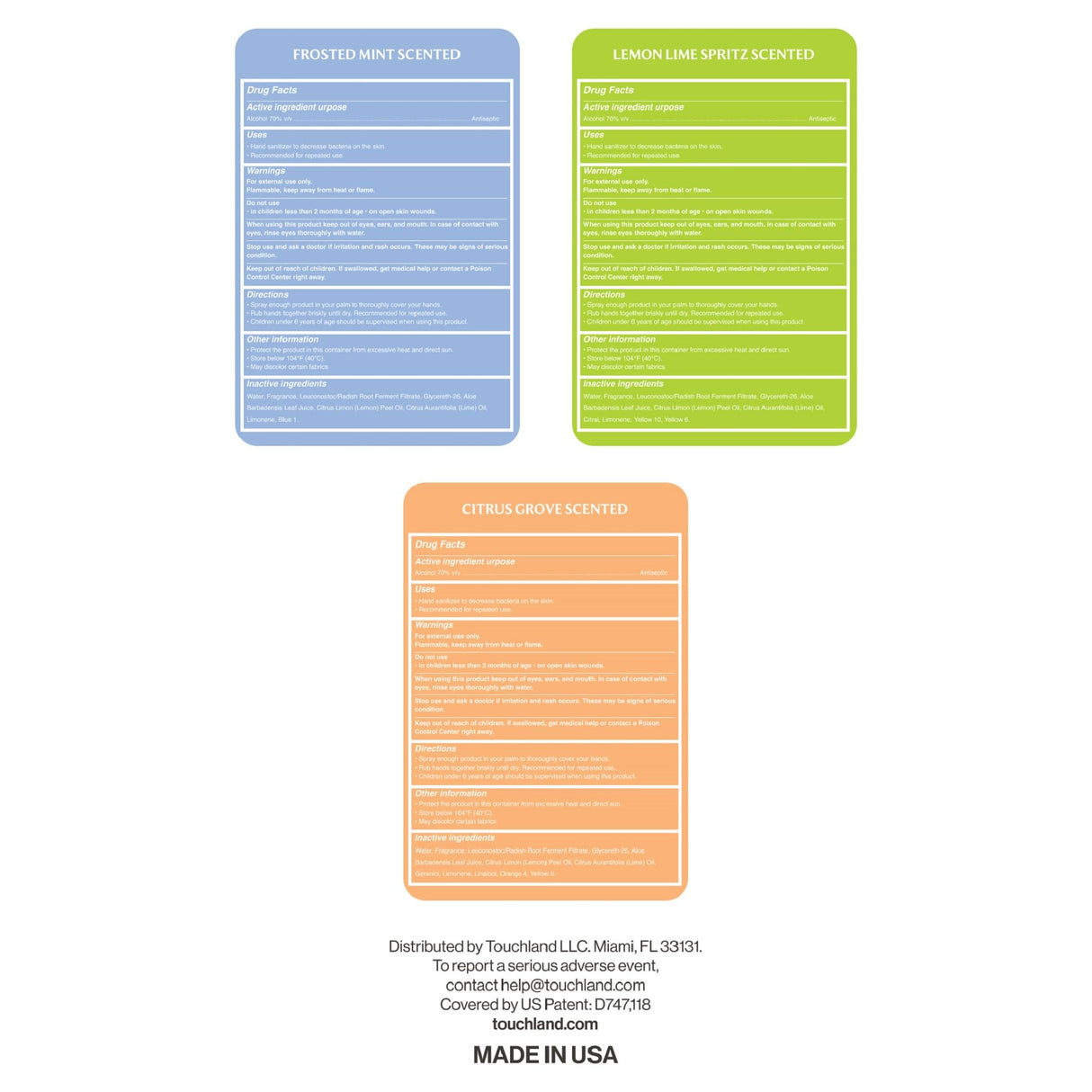 Touchland Power Mist Hydrating Hand Sanitizer Spray, FRESH Trio Set (Mint, Citrus, Lemon Lime), 1 FL. OZ. Travel Size (Set of 3)