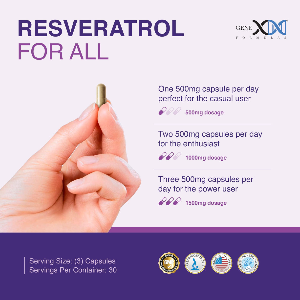 Genex Formulas Resveratrol 1500 mg Supplement for Healthy Aging – NSF Certified for Safety, Quality & Label Accuracy – Potent Antioxidant & Healthy Aging Formula - Gluten Free 90 Count