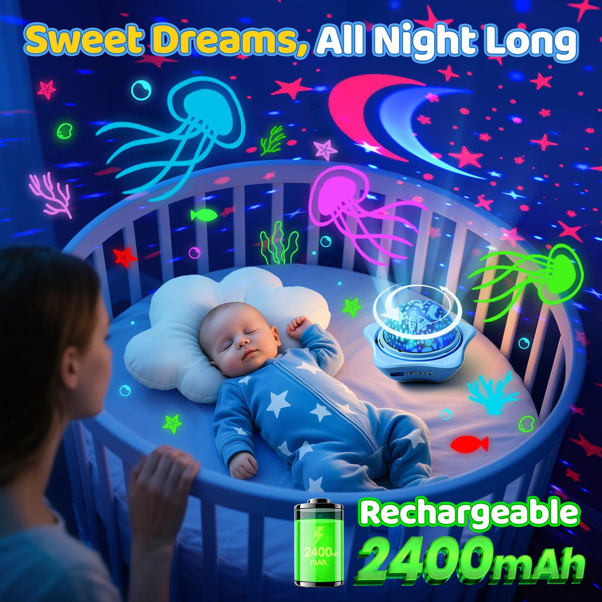 Night Light for Kids Sensory Toys, 6 Films Star Projector Light for Bedroom