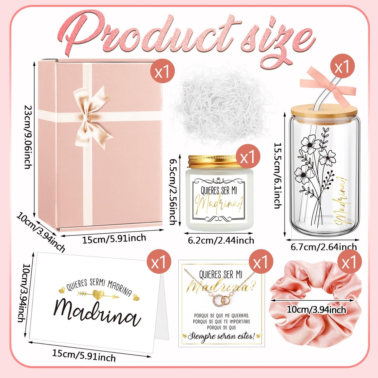 Singhoow 6 Pcs Godmother Proposal Gift Set, 16oz Cup,Spanish,Pink