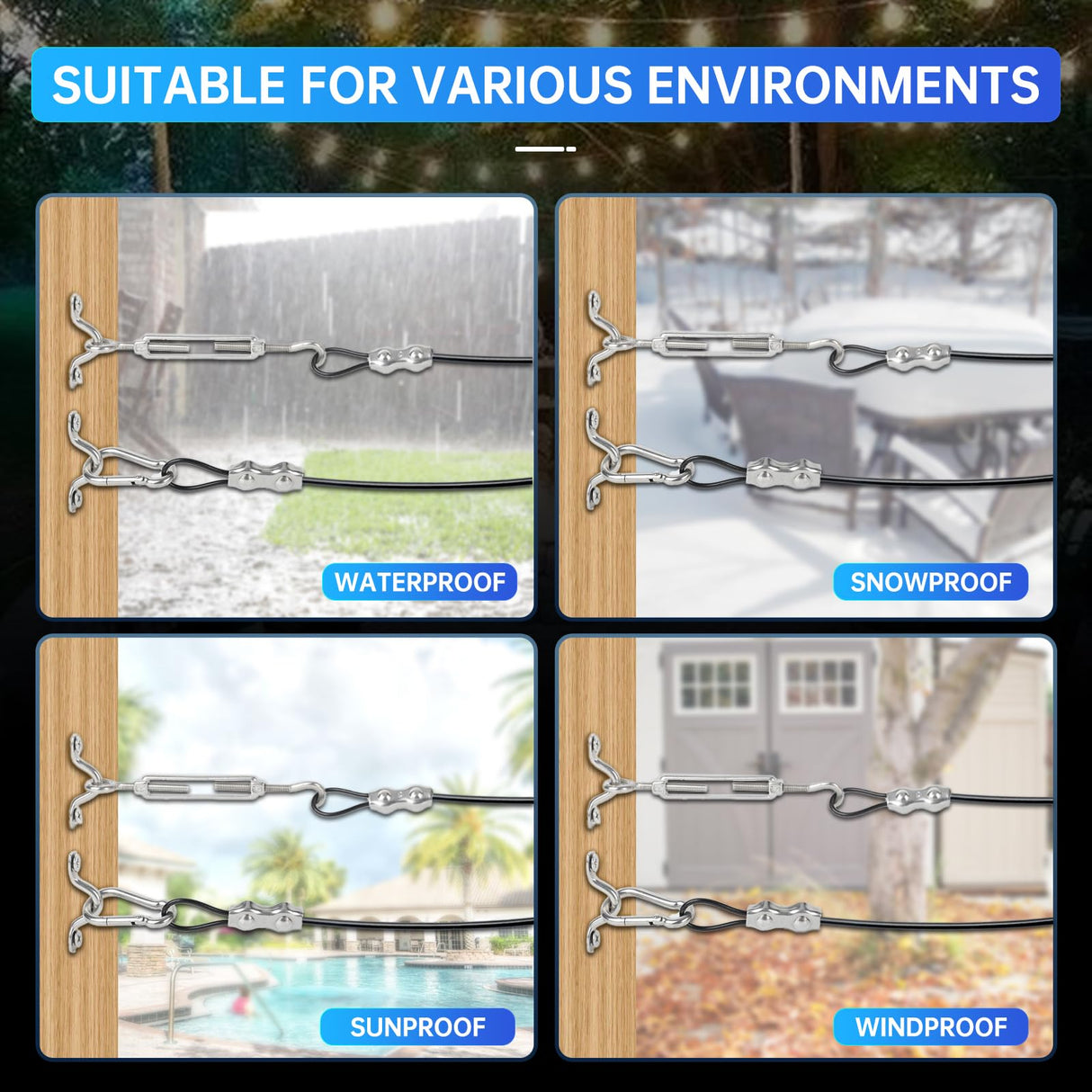 YingYa BIS 246FT Black Vinyl Coated 304 Stainless Steel Wire Rope Cable Kit β Heavy Duty Outdoor String Light Hanging Guide Wire with M5 Turnbuckle for Patio, Garden, Christmas Lights