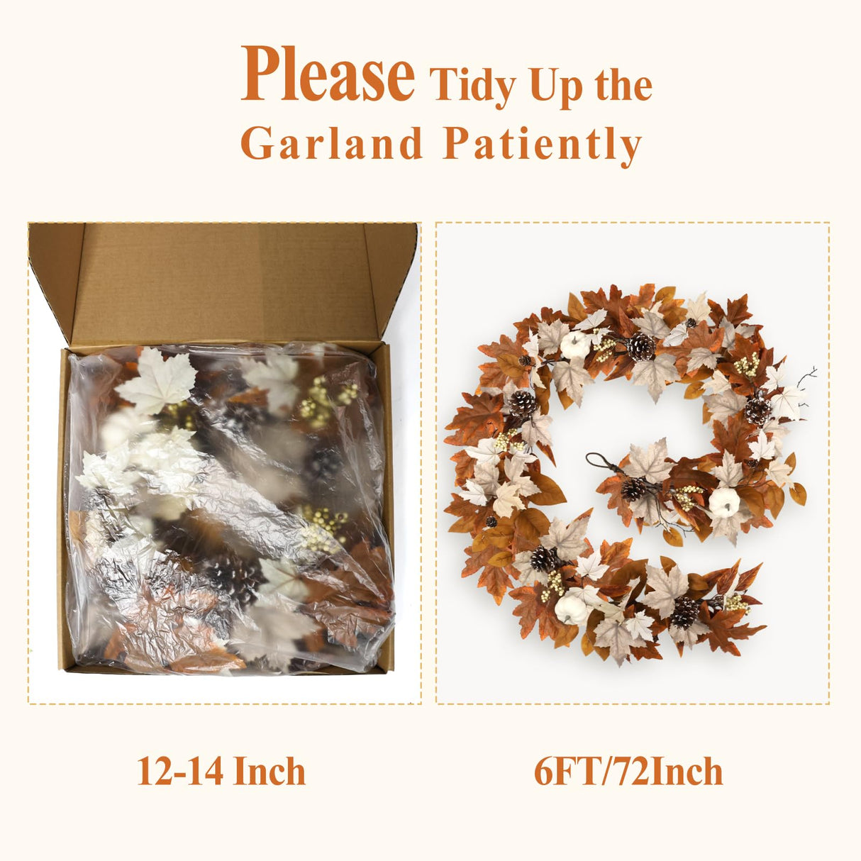 6 FT Fall Garland with Lights Automatic ON/Off Fall Leaves Mantle Garland with Pumpkins Berries Pinecones Outdoor Thanksgiving Christmas Autumn Centerpiece Decorations for Home Door Fireplace Porch