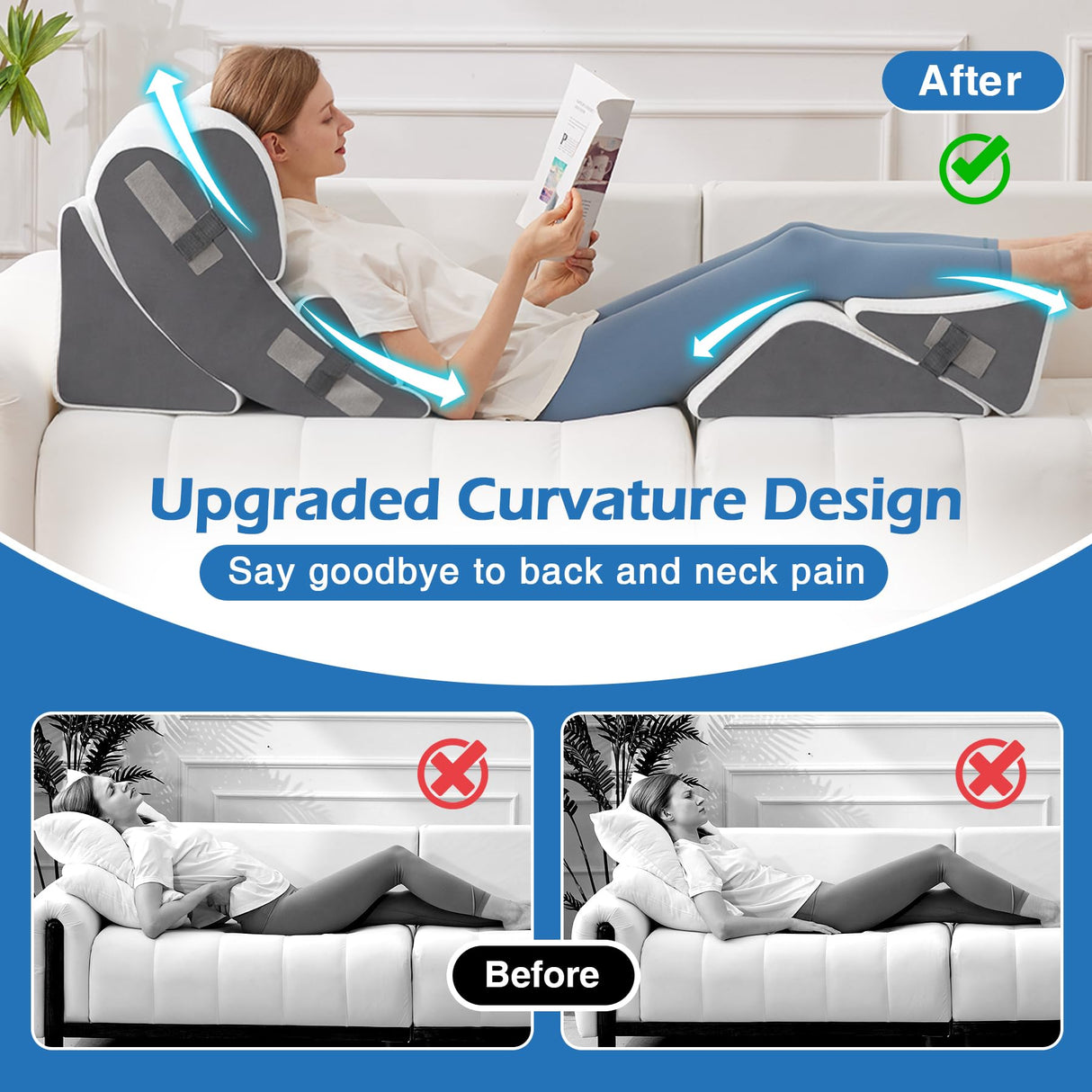 Ahpmeoa 6PCS Wedge Pillow Set for After Surgery, Orthopedic Bed Wedge Pillow for Headboard, Memory Foam Back Pillow for Bed Sitting Up, Sit Up Pillow for Acid Reflux Relief, GERD, Anti Snoring (White)