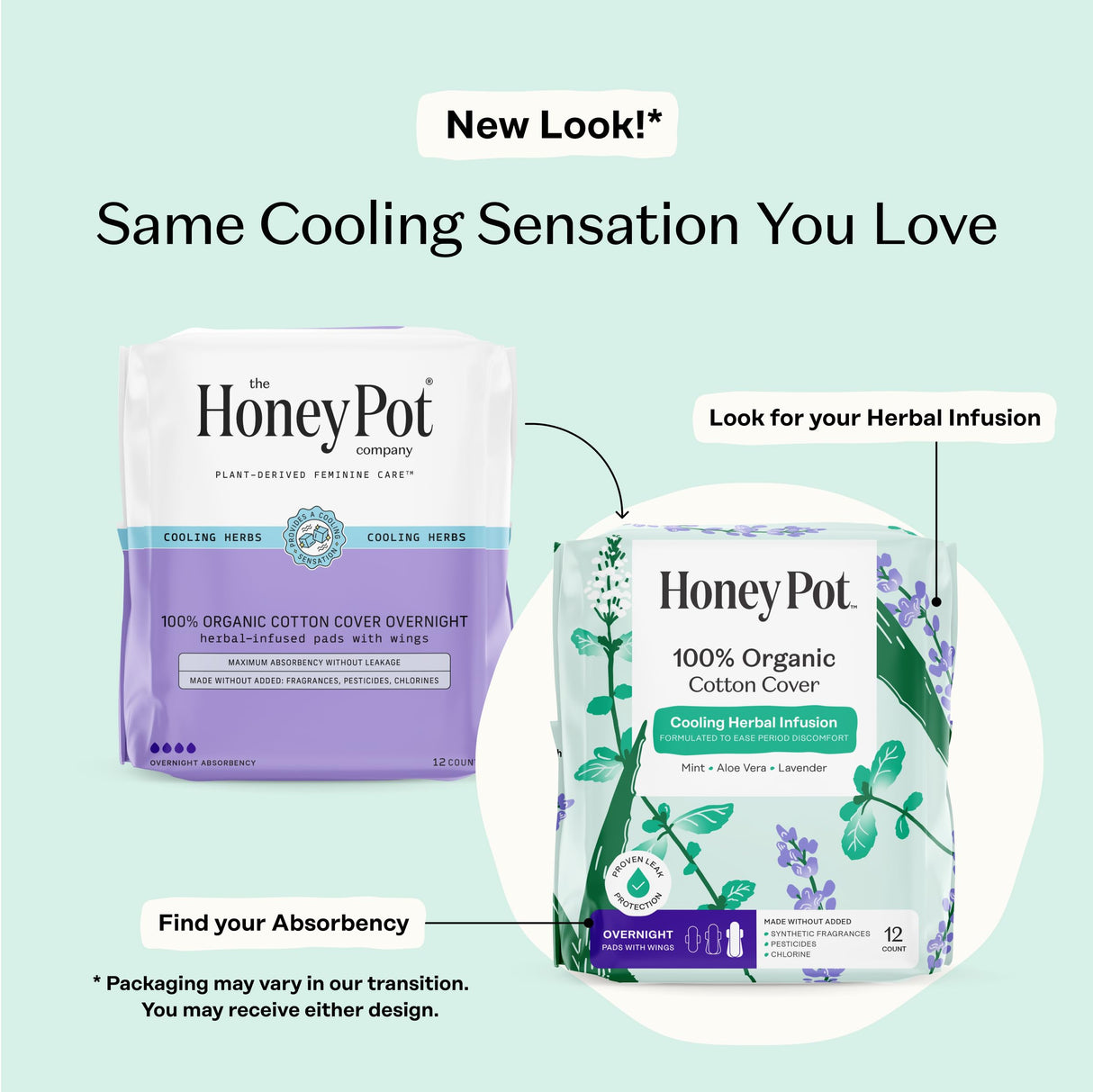 The Honey Pot Company - 48 ct - Herbal Pads for Women - Overnight w/Wings - Infused w/Essential Oils for Cooling Effect & Organic Cotton Cover - Feminine Care - FSA & HSA Eligible