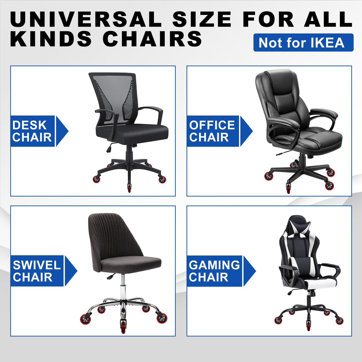 Office Chair Wheels for Casters Replacement - 3" Rubber Wheels for Computer Gaming Desk Caster Wheels Smooth & Safe Rolling for All Floors Including Hardwood and Carpet - Set of 5 - Red