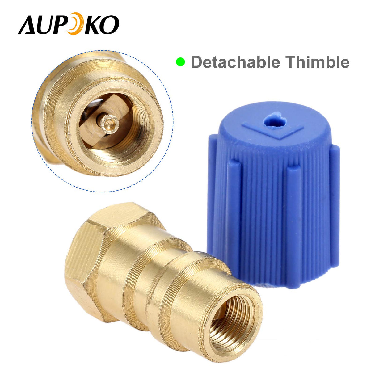 Aupoko A/C Retrofit Valve with Dust Cap, R12 R22 to R134A Fast Quick Conversion, 1/4" to 8v1 Thread, with R134A Quick Coupler Interface and Core Valve