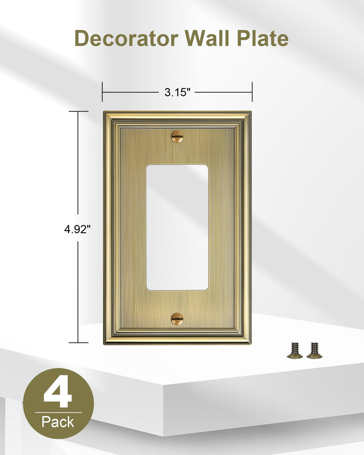 TREEWELL 4-Pack Decorator Cover Plate, Antique Brass Decorative Switch Plates and Outlet Covers, Durable Zinc Alloy Wall Plates for Electrical Outlets, Receptacle, GFCI Outlet, Dimmer Switch