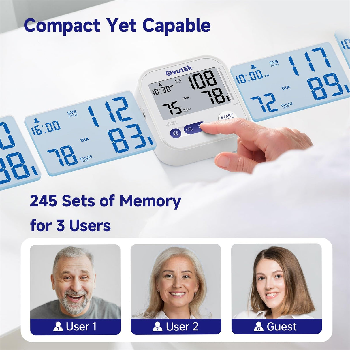 Blood Pressure Monitors for Home Use Upper Arm FSA HSA Eligible, 8.7"-16.5" BP Cuff with 245 Sets for 3 Users, Large Display Automatic Digital Blood Pressure Machine with Batteries