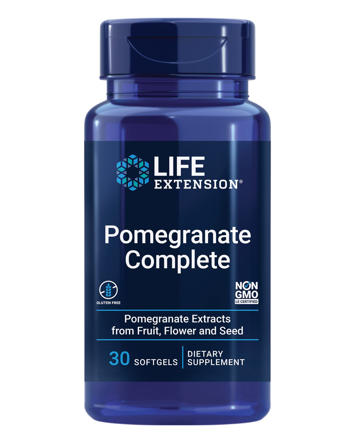 Life Extension Pomegranate Complete, Fruit Extract, Flower, Seed Oil Extract, Cardiovascular Health, antioxidant Support, superfood Supplement, Gluten Free, Non-GMO, 30 softgels
