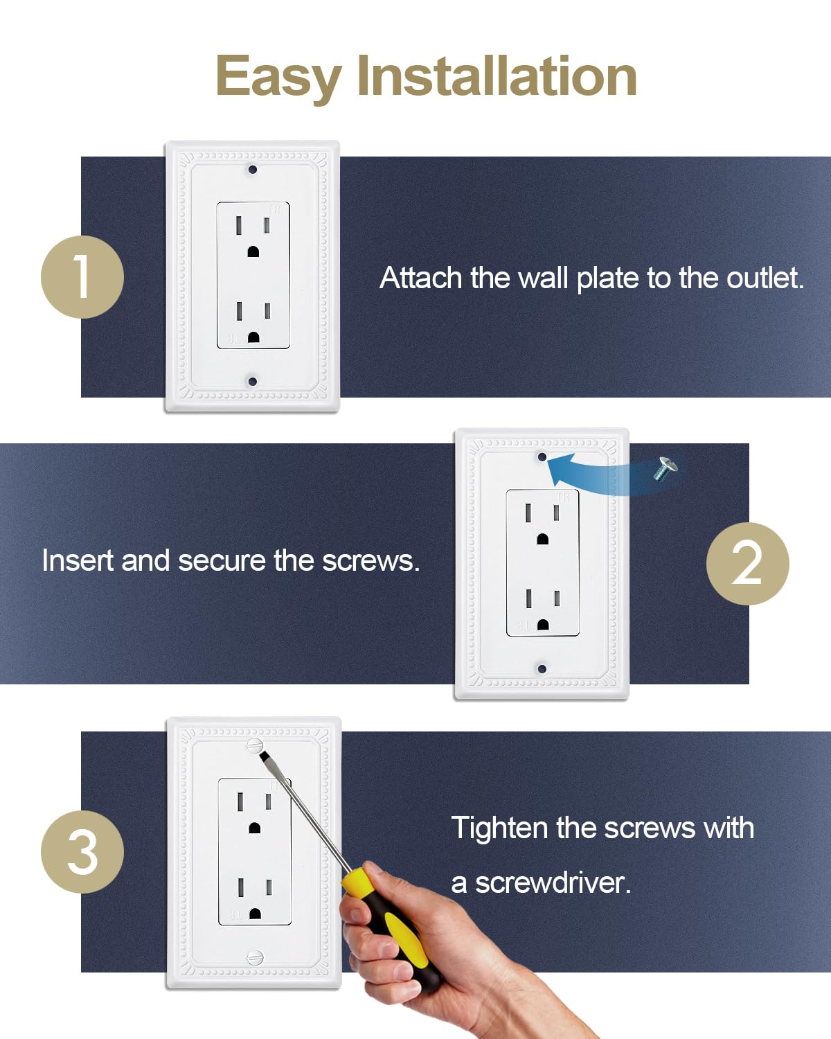 ZILLSEA Wall Plate Cover, Durable Metal Switch Plates and Outlet Covers, Decorative Pearl Design (1 Duplex 4PK, Pure White, Midsize)