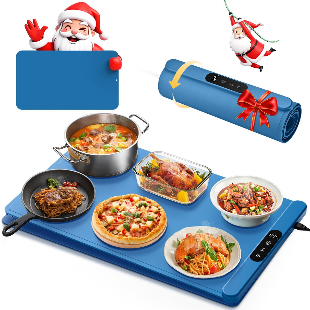Food Warming Mat with Protective Table Mat, Graphene Fast Full-Surface Heating Mat, Electric Warming Tray with 6 Temperature and 6HoursTimer, Portable Rollable Food Warmer Perfect For Parties Buffet