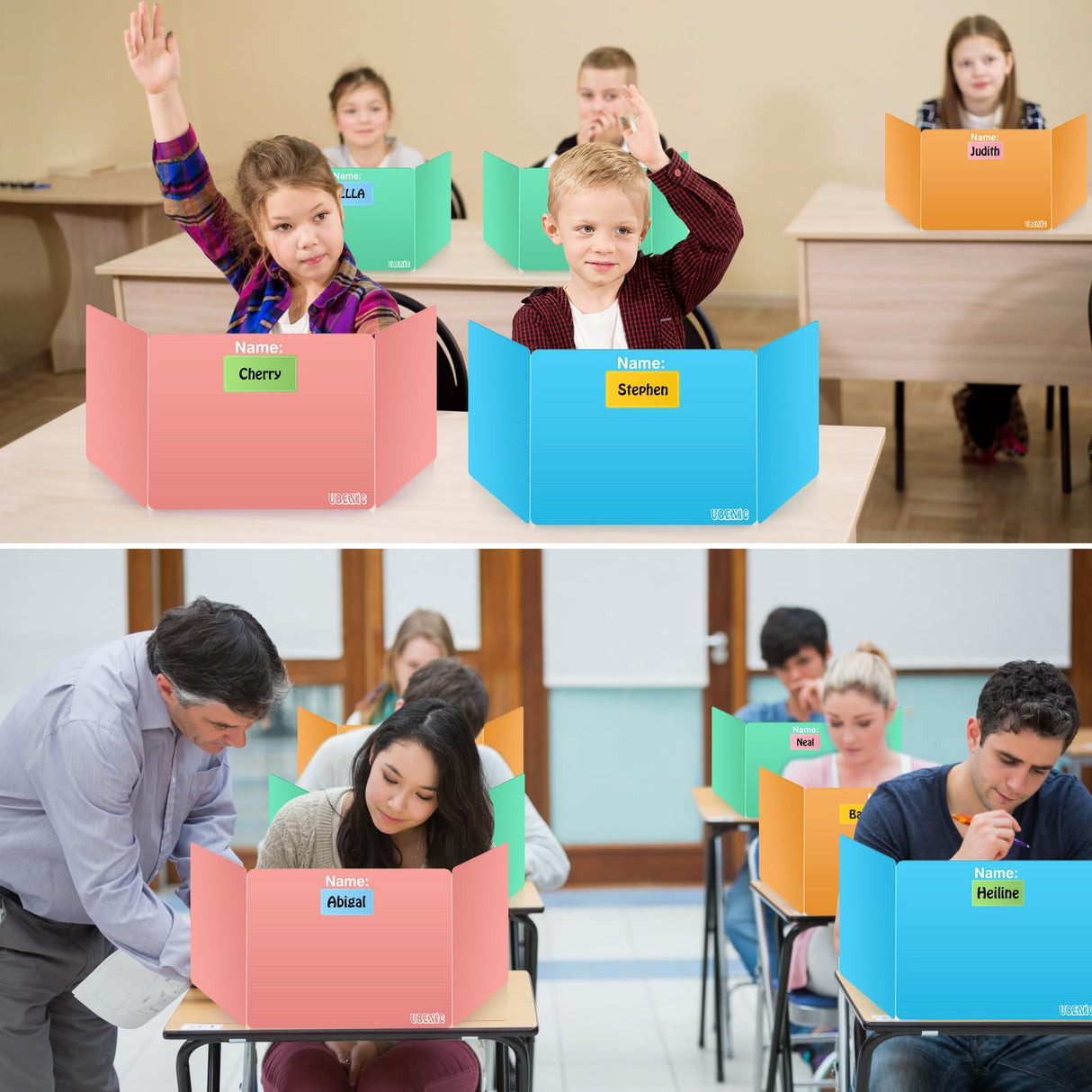 Colorful 24-Pack Desk Dividers for Students, Durable Plastic Study Carrel Divider, Easy to Clean Privacy Classroom Shield Folder Boards for Student Desk Pink Orange Blue Green