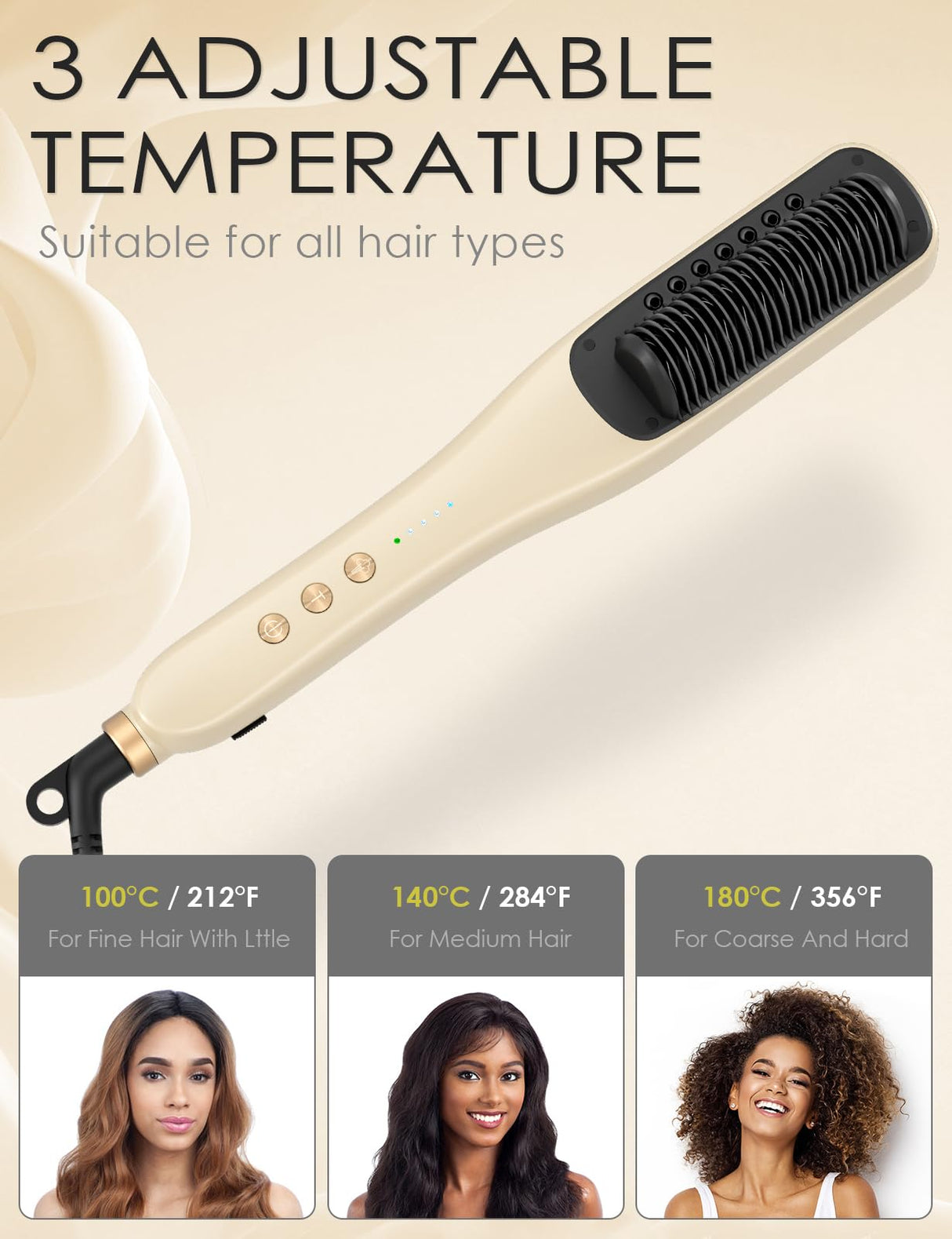 Hair Straightener Brush,Venxis Straightening Comb with Steam, 3 Temp Settings & 20s Fast Heating, 120 Voltage&30-Minute Auto Shut-Off, Steam Design for Hair Treatment