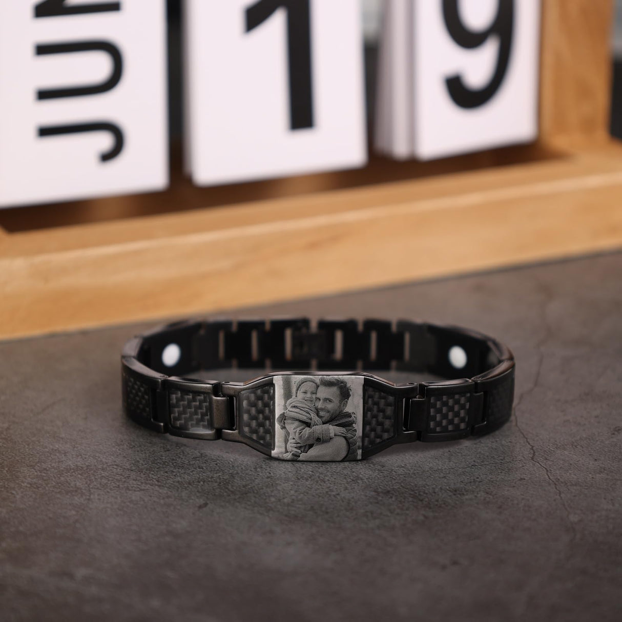 Luxladis Personalized Photo Bracelet for Men Customized Picture Bracelet Gift for Dad Husband Brother Fathers Day (Black)