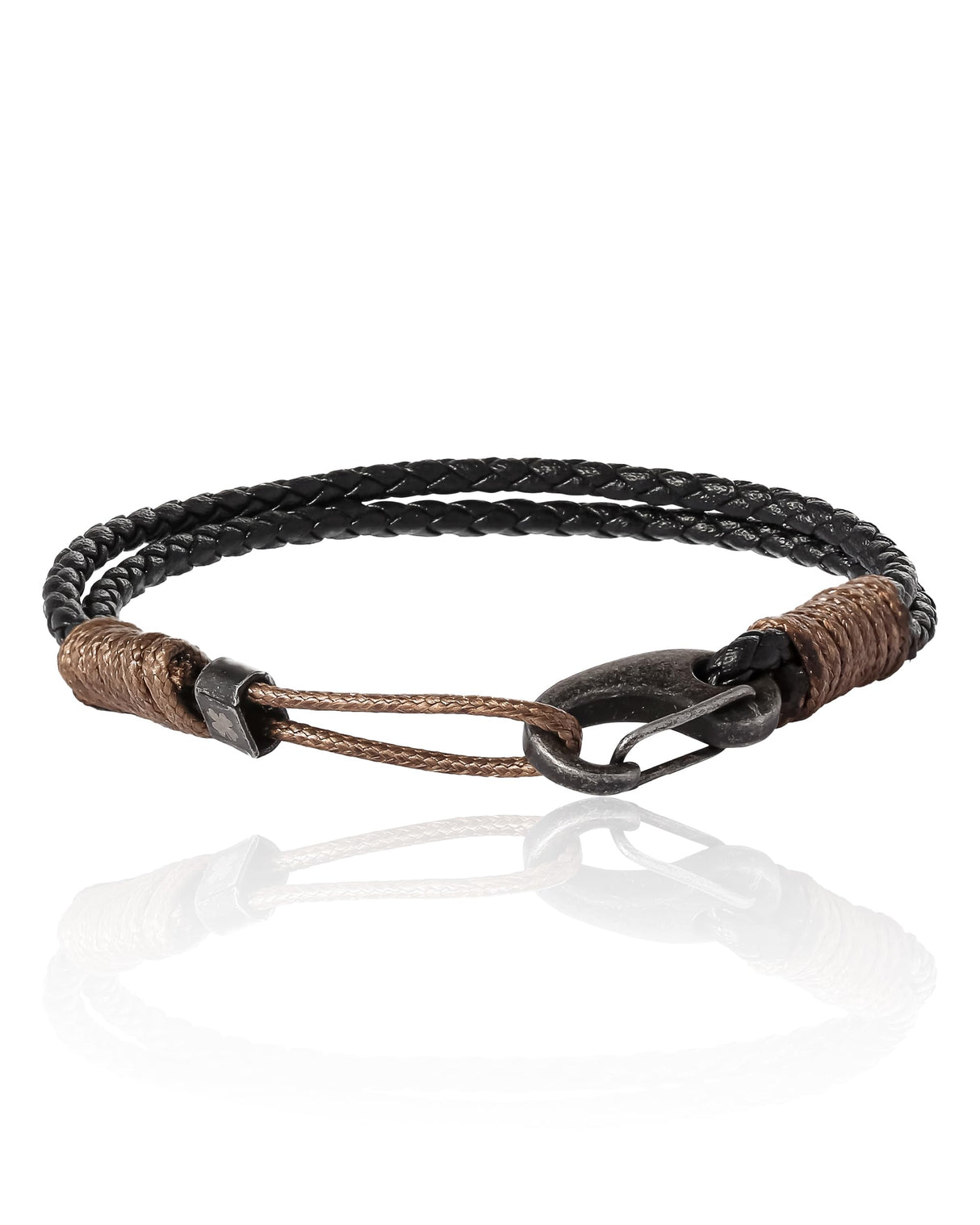 Lucky Brand 2-Row Corded Black Leather Bracelet for Men with Brown