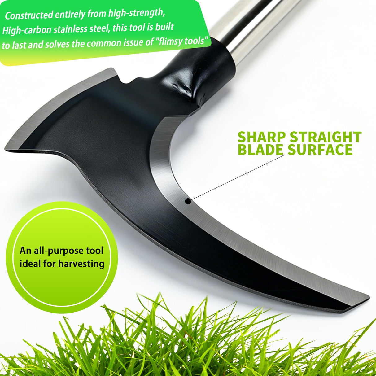 Haipeiyl Harvesting Weeding Sickle, Manual Weeder Tool with Sharp Double Blade Head, Upright Scythe for Weeding Farm Harvesting Clearing Vines Yard Gardening Pruning