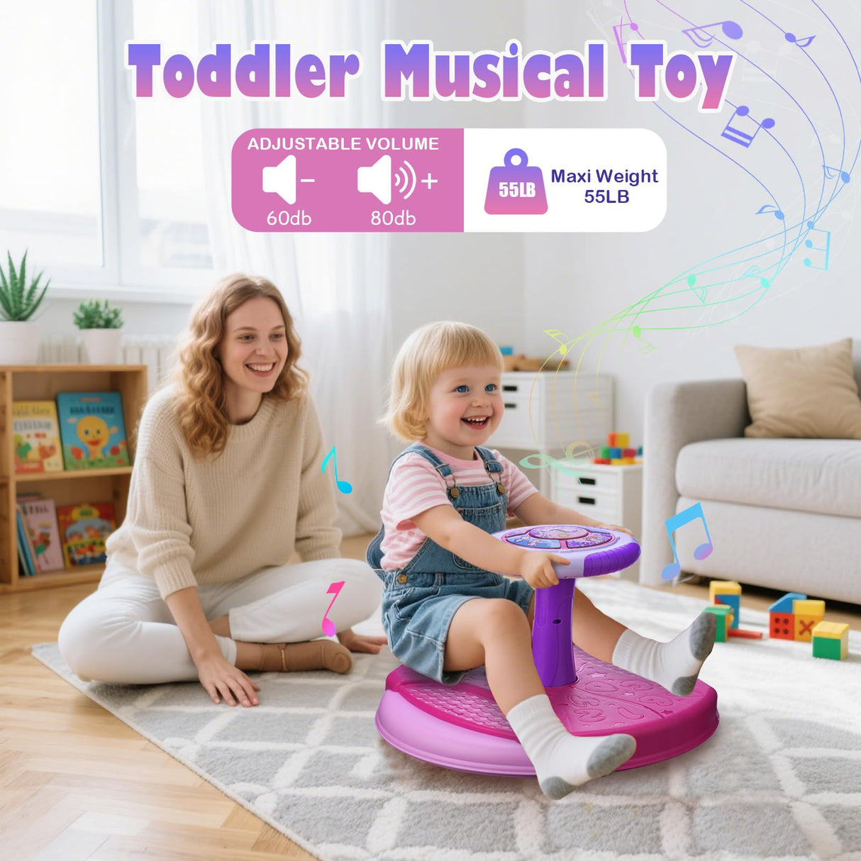 VROGTIK Sit and Spin Toys for Toddlers 1-3 Girls, 360° Toddler Spinning Seat with LED Lights and Music Christmas Birthday Gift for 1 2 3 Years Old Girl Sensory Toys Toddler Activities