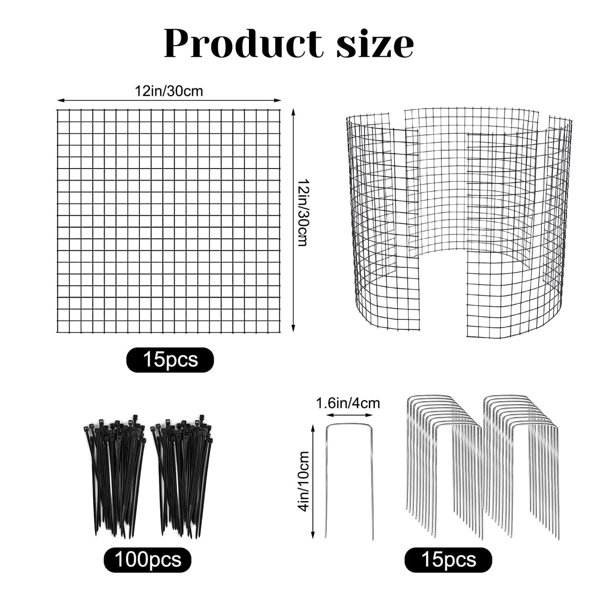 15 PCS Round Plant Protector from Animals, 5 Pack 12'' x 12'' Metal Plant Cages, Metal Mesh to Keep Animals Out, Garden Protection Bunny Barricades, Wire Plant Protectors for Rabbits Chicken Duck