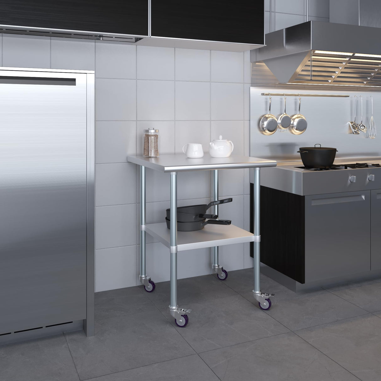 AmGood 30 in. x 30 in. Stainless Steel Work Table with Wheels | Metal Kitchen Food Prep Table | NSF