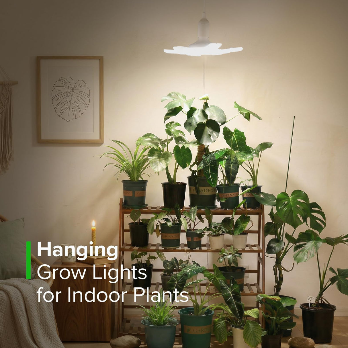 SANSI Hanging Grow Lights for Indoor Plants, 60W Hanging Plant Light with Timer, Adjustable 6-Panels, Full Spectrum, 4700LM, 4000K Daylight, Pendant Grow Light, 16.4FT Power Cord for Tall Large Plants