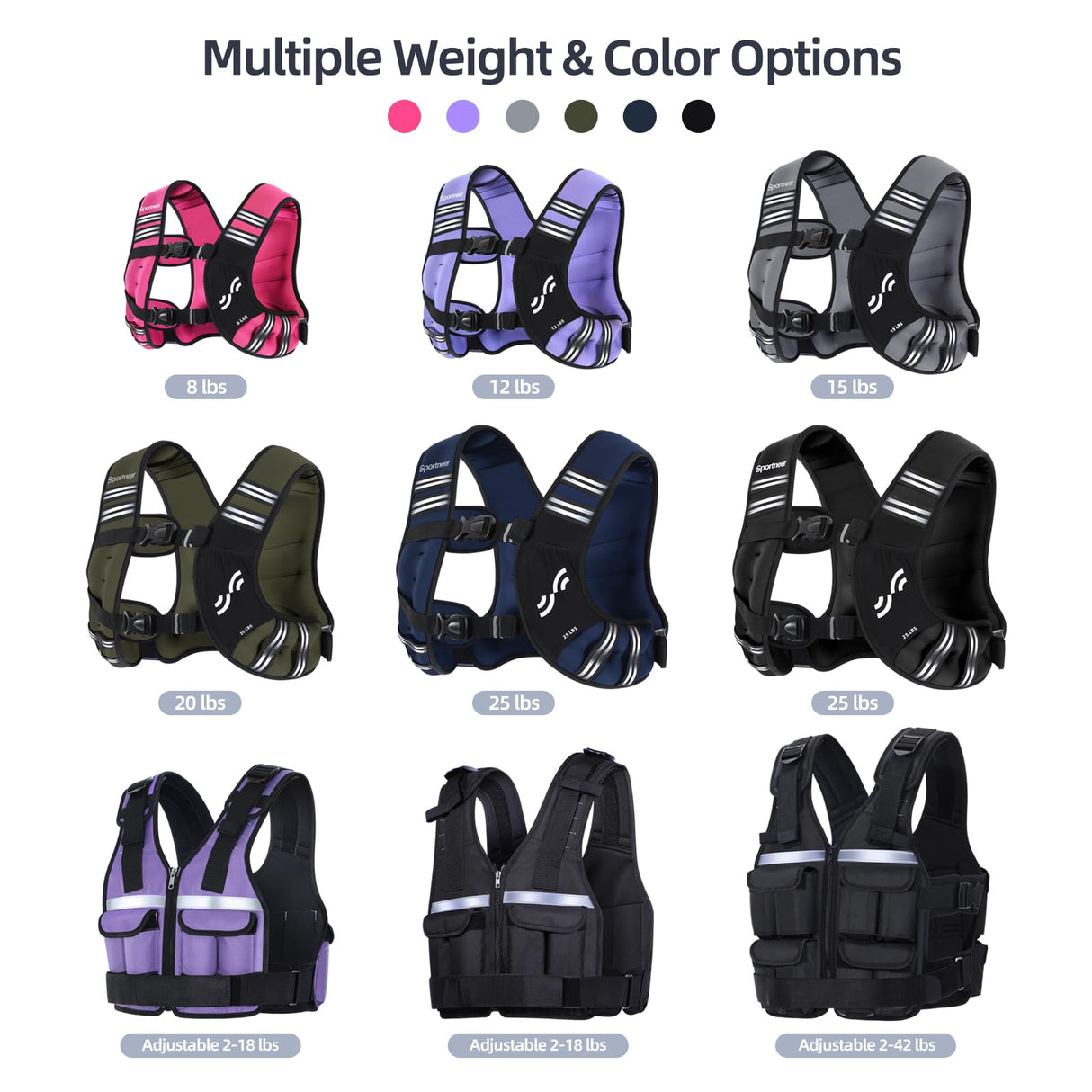 Weighted Vest for Men and Women: Sportneer 15lbs Weight Vest with Reflective Stripe Running Vest with Pocket for Workout Strength Training Fitness Muscle Building Weight Loss Weightlifting Purple