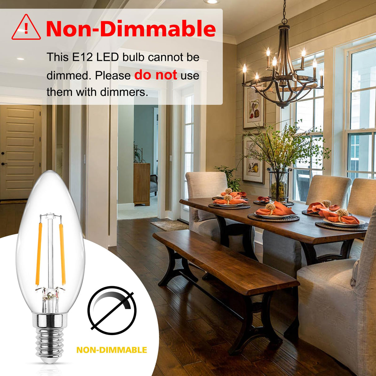 Ascher Classic E12 LED Candelabra Light Bulb 4W, Equivalent 40W, Warm White 2700K, Non-Dimmable, Clear Glass Filament Chandelier LED Bulbs, E12 Candelabra Base Candle Light Bulbs, Pack of 10