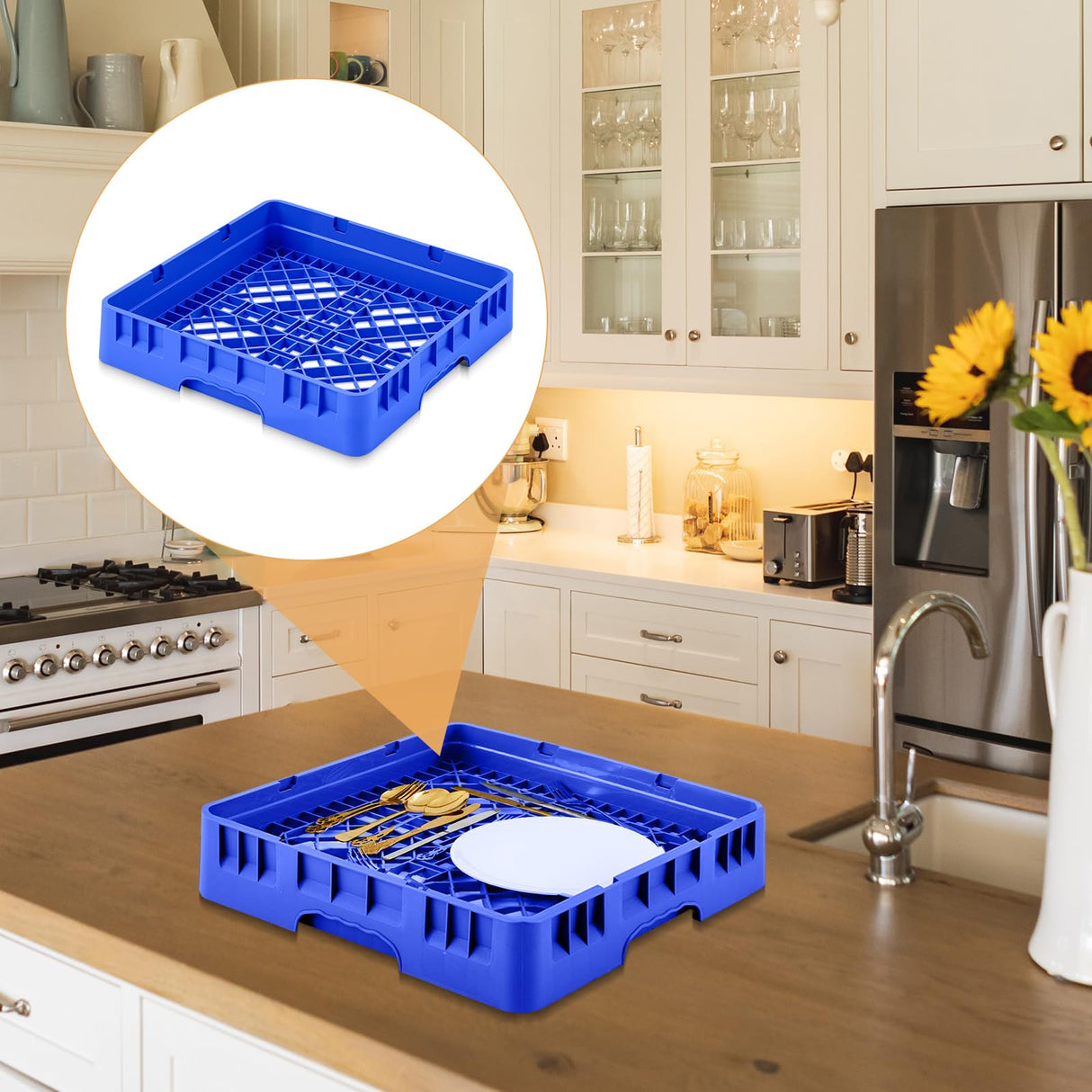 Aurelema 1 Pack Commercial Dishwasher Tray Rack Polypropylene Full Size Flatware Rack for Bowls Plates Knives Forks Cups (Basic,Blue)