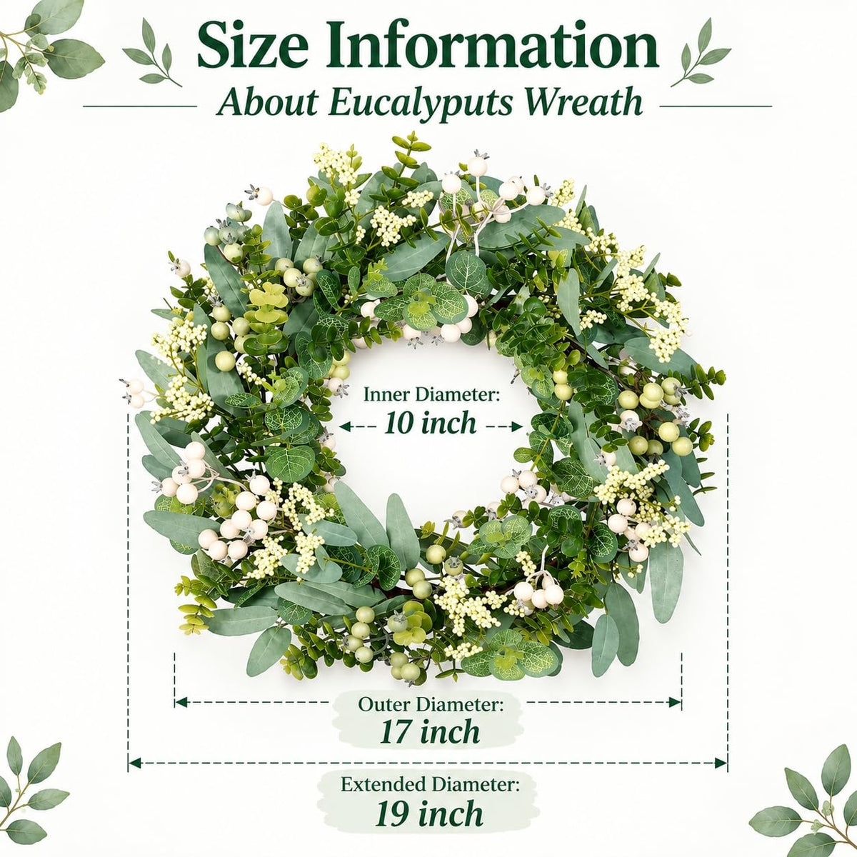 Vlorart Artificial Spring Summer Christmas Greenery Wreaths for Front Door Green Eucalyptus Leaf Wreath Decor Boxwood with Big Berries for Farmhouse Outside Year Round