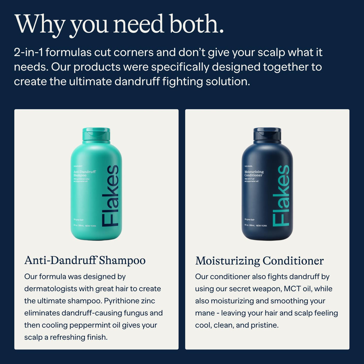 Flakes Anti-Dandruff Shampoo and Conditioner Set for Men | Dry, Flaky, & Itchy Scalp Relief | Sulfate and Paraben Free for Healthy Hair | Gentle, Hydrating Shampoo & Moisturizing Conditioner | 9 fl oz