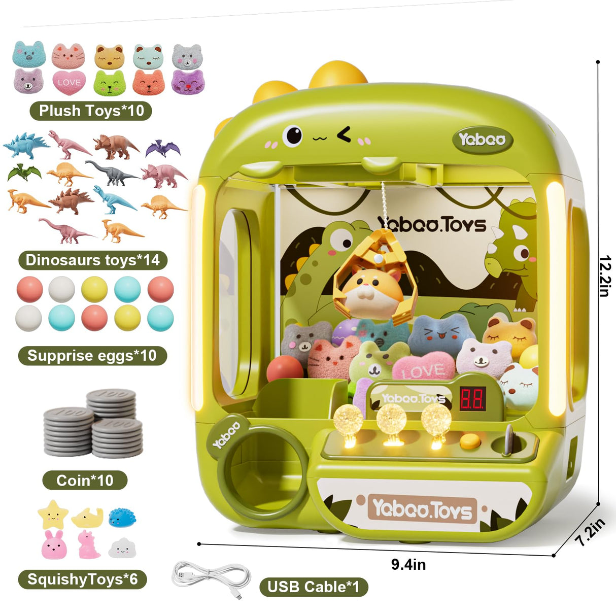 64 PCS Large Claw Machine for Kids Dinosaur,Vending Machine Toys for Boys 5 6 7 8 Year Old,Candy and Prize Electronic Dispenser Game Ages 5-7 6-8,Christmas Birthday Gift for 3 4 5 6 Year Old Boy Girl