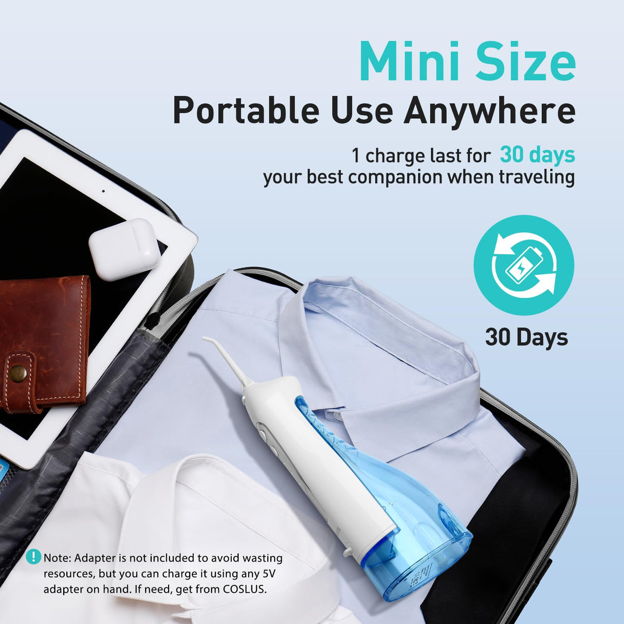 COSLUS Water Dental Flosser Teeth Pick: Portable Cordless Oral Irrigator 300ML Rechargeable Travel Irrigation Cleaner IPX7 Waterproof Electric Flossing Machine for Teeth Cleaning C20(F5020E) White