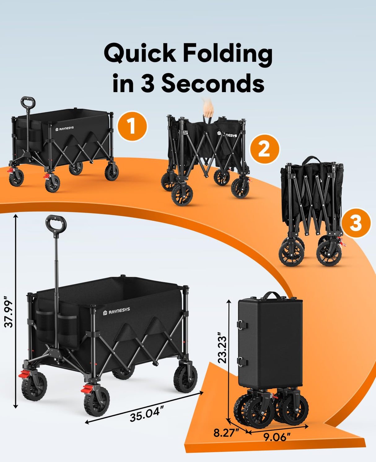 180L Wagons Carts Foldable with Wheels and Brakes for Camping Grocery