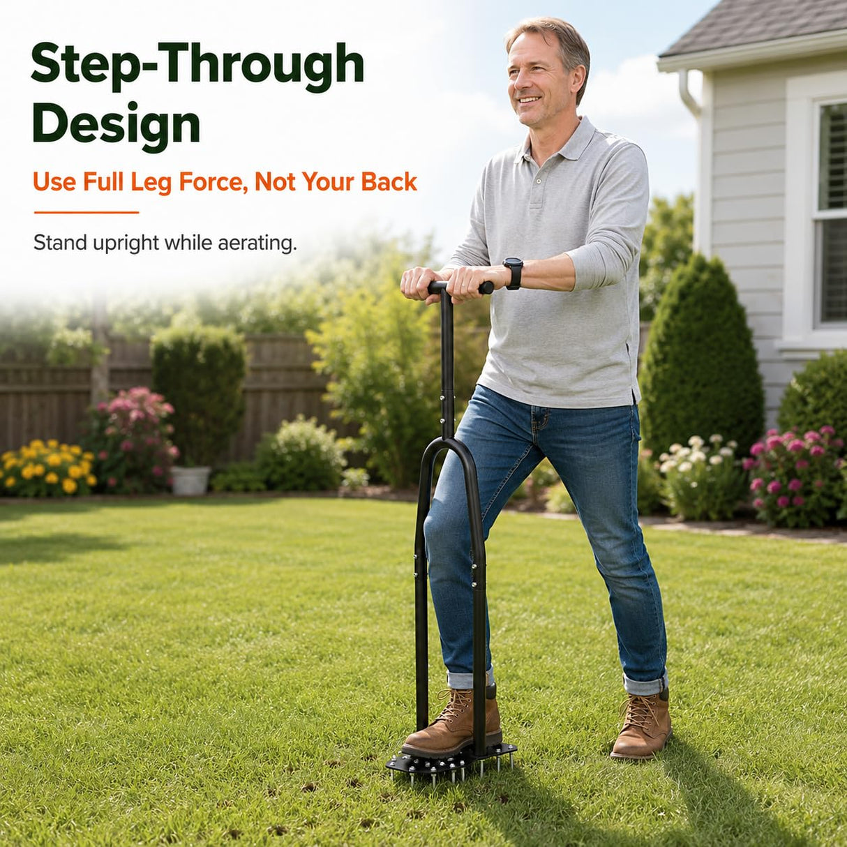 eWonLife Lawn Aerator Tool with Step-Through Pedal, 15-Spike Manual Aerator