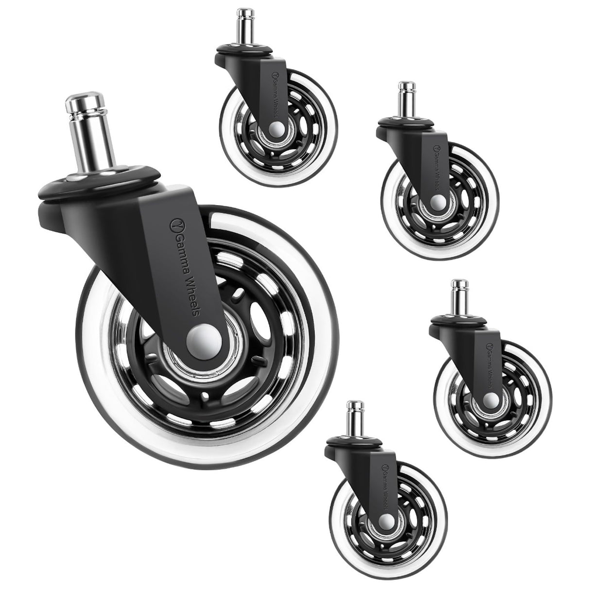 Gamma Office Chair Wheels Black, Pack of 5, 7/16 x 7/8 Inch – Heavy Duty Chair Wheels Replacement for Scratch-Free, Smooth & Silent Rolling – Suitable for Floors & Carpet