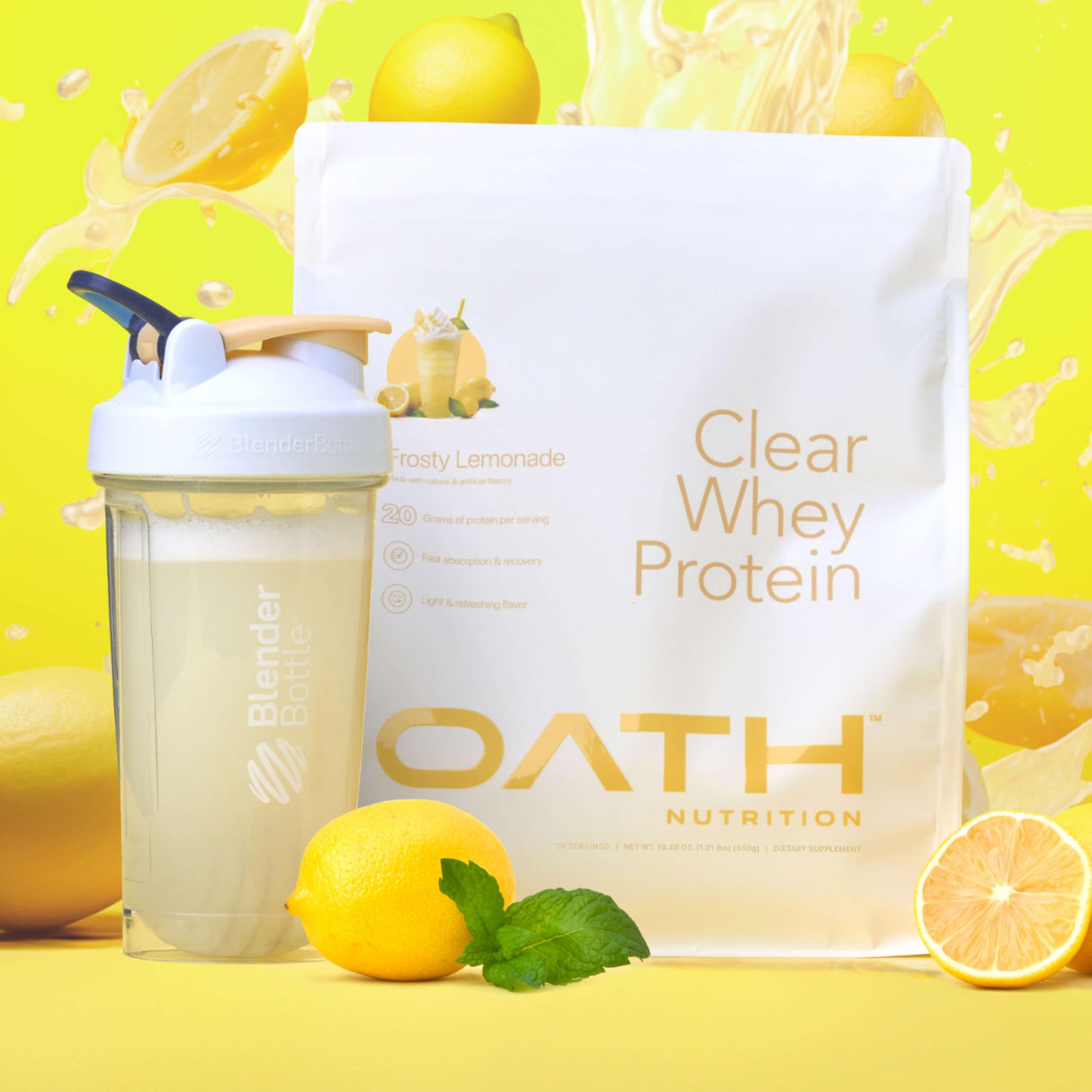Oath Nutrition Clear Whey Isolate Protein Powder, Frosty Lemonade, 20g Complete Protein per Serving, No Added Sugar, Grass-Fed, 18 Servings