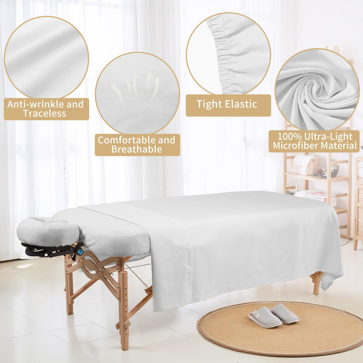 4 Sets Premium Microfiber Massage Table Sheets Set 3 Piece Set Includes Massage Table Cover Fitted Sheet and Fitted Face Rest Cover, White