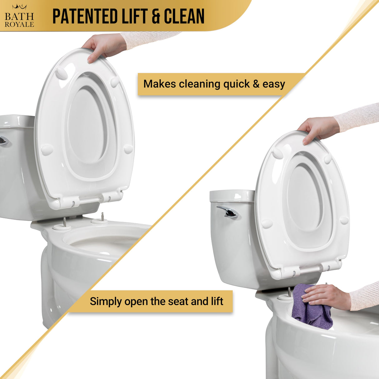 Bath Royale Round Toilet Seat Replacement with Cover BR500-01 Slow Close, Heavy Duty Sturdy, Stain-Resistant, No Jiggle and Easy to Clean, Fits All Toilet Brands, Executive Series - Biscuit/Linen,