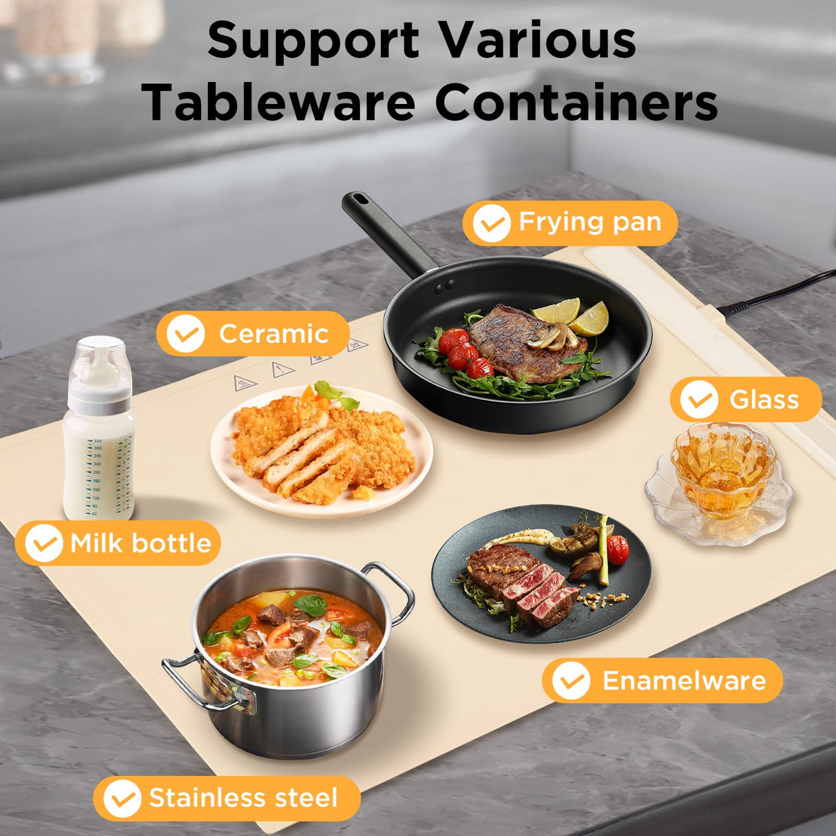 Warming Mat for Food,Food Warming Mat,White Elephant Gifts, Portable Electric Warming Tray for Food,with 3 Temperature Settings,Food Warmer for Buffet Party, Sabbath, Gatherings, Daily Use(Cream)