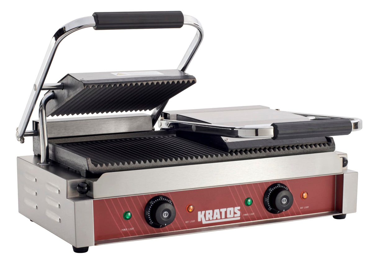 Kratos Commercial Electric Panini Sandwich Grill with Grooved Plates, 18.7" x 9" Cooking Surface, Commercial Countertop Panini Press, 120V, 3500W (29Y-023)