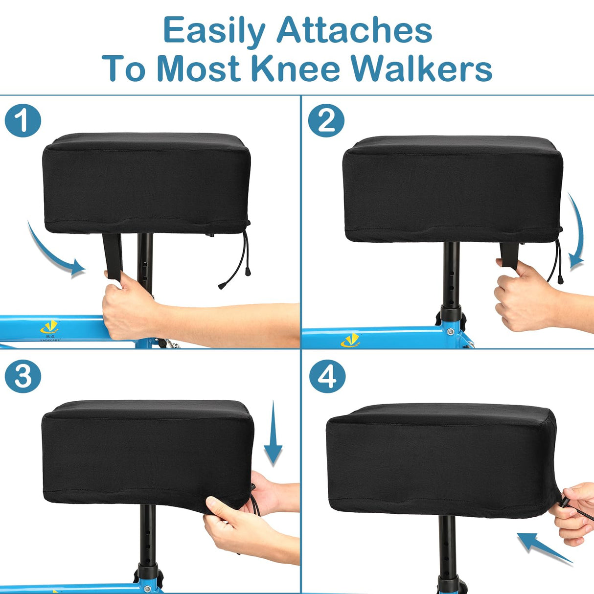 Knee Scooter Cushion Cover - Soft and Comfortable Knee Scooter Pad with Removable 2'' Thick Memory Foam Cushion, Black