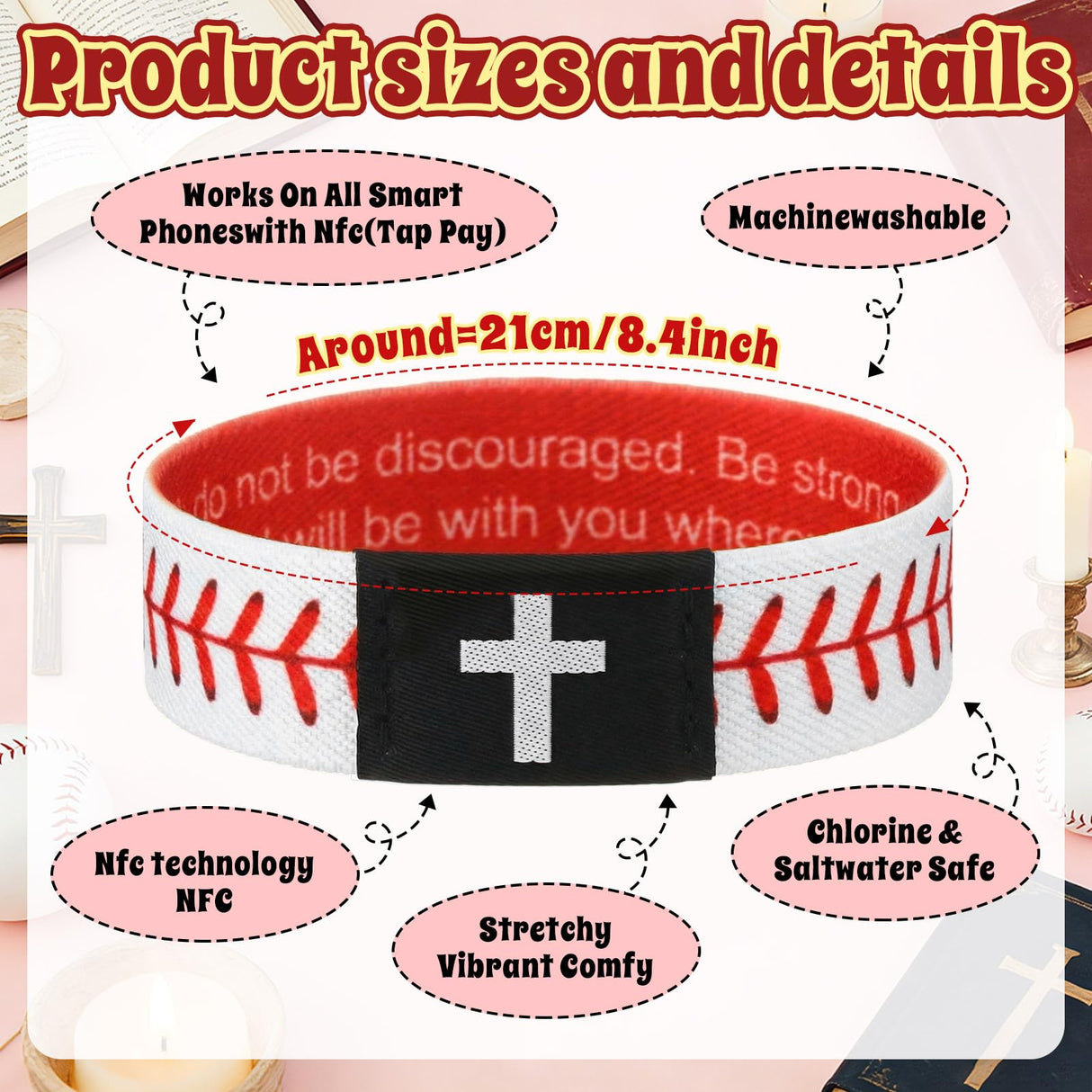 Landical 6/12 Pcs Softball Baseball Bible Verse Bracelets with NFC Technology for Women Men Teen Team Religious Christian Scripture Bracelet Tap-to-read with Phone Baptism Gift(12 Pcs,White,Baseball)
