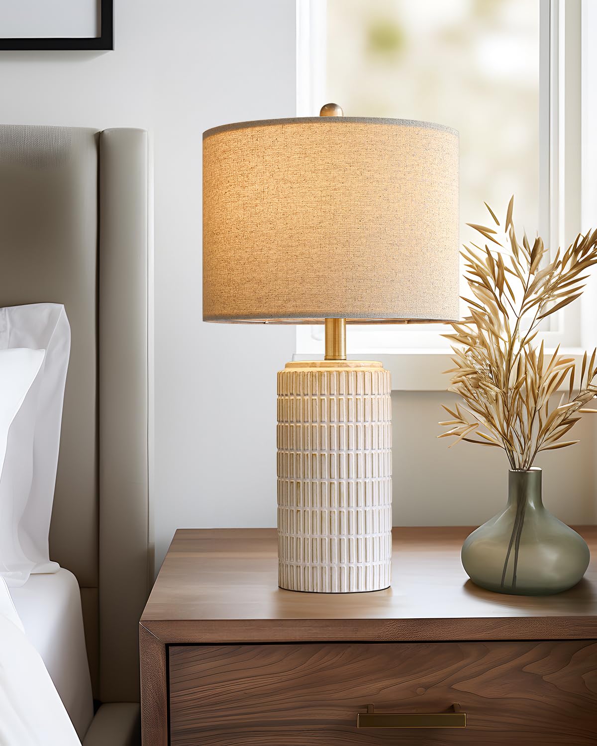 PoKat 23'' Bedside Table Lamp for Bedroom Nightstands, Birthday Gifts for Women Mom, House Warming Gifts New Home Decor, Ceramic Desk Lamp for Living Room, White Modern Bedroom Lamp