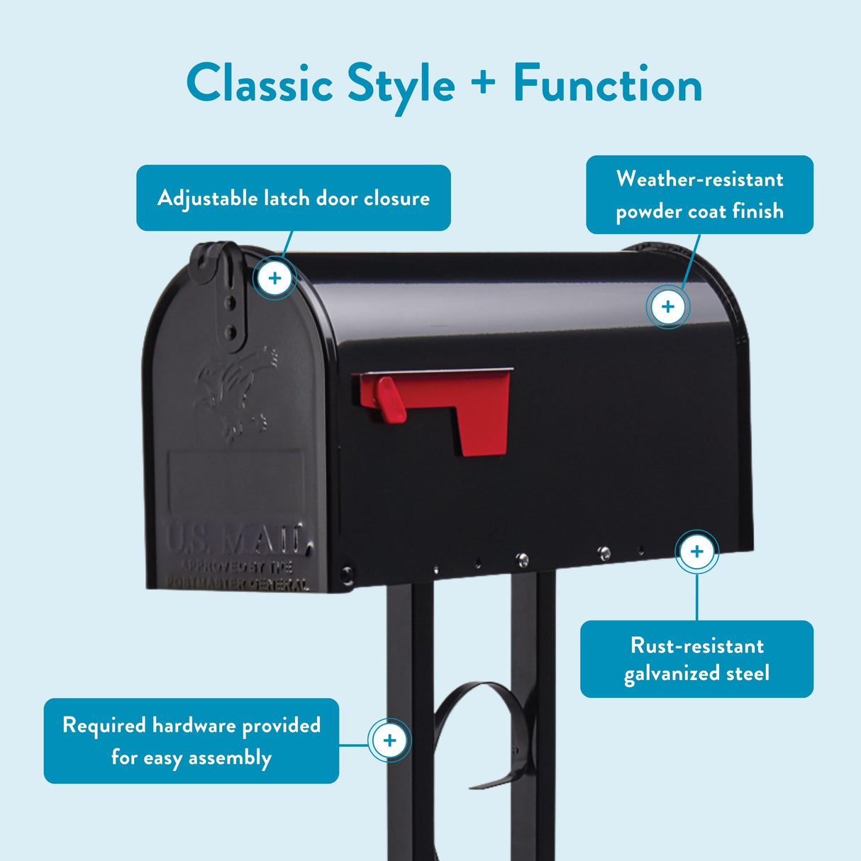 Architectural Mailboxes Mailbox-to-Go Weather-Resistant Steel Metal Mail Box for Outside with Post, Black, Medium Curbside Mailbox, USPS Approved for Residential Delivery