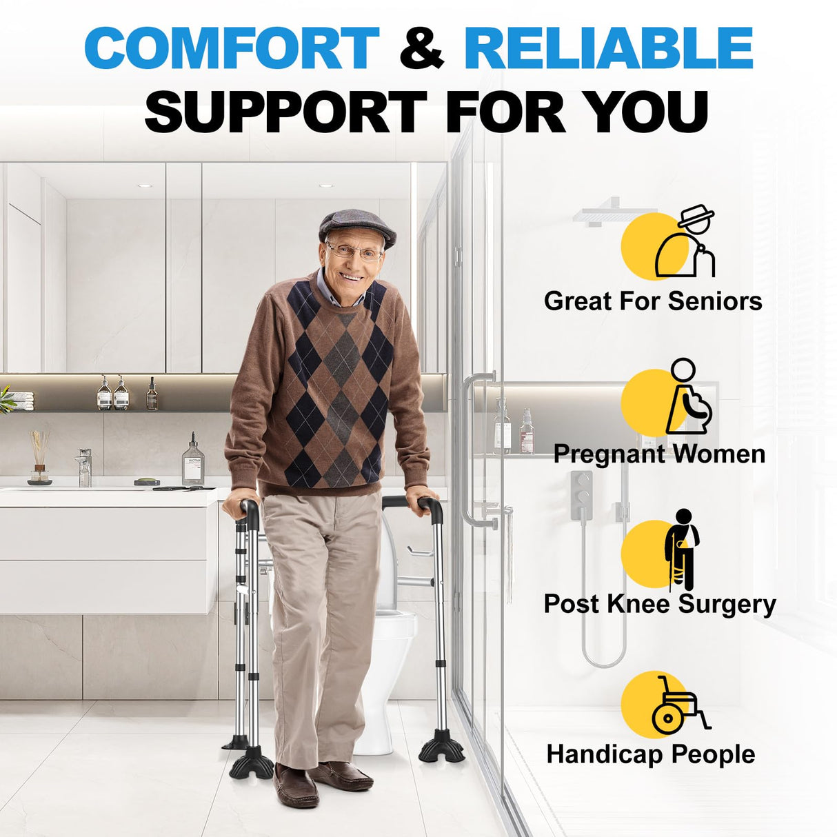 Toilet Safety Rails (380 lb) - Heavy Duty Stainless Steel Toilet Safety Frame with Handles - Adjustable Medical Toilet Stand Alone Support for Elderly Seniors Handicap & Disabled - Fits Most Toilets