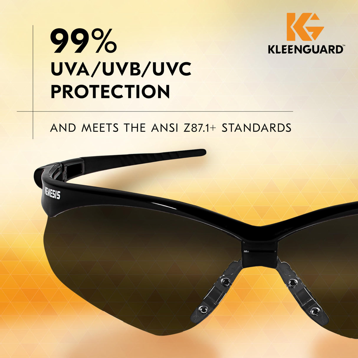 KleenGuard™ V30 Nemesis™ Safety Glasses (25688), with Mirror Coating, Smoke Lenses, Black Frame, Unisex Sunglasses for Men and Women (Qty 12)