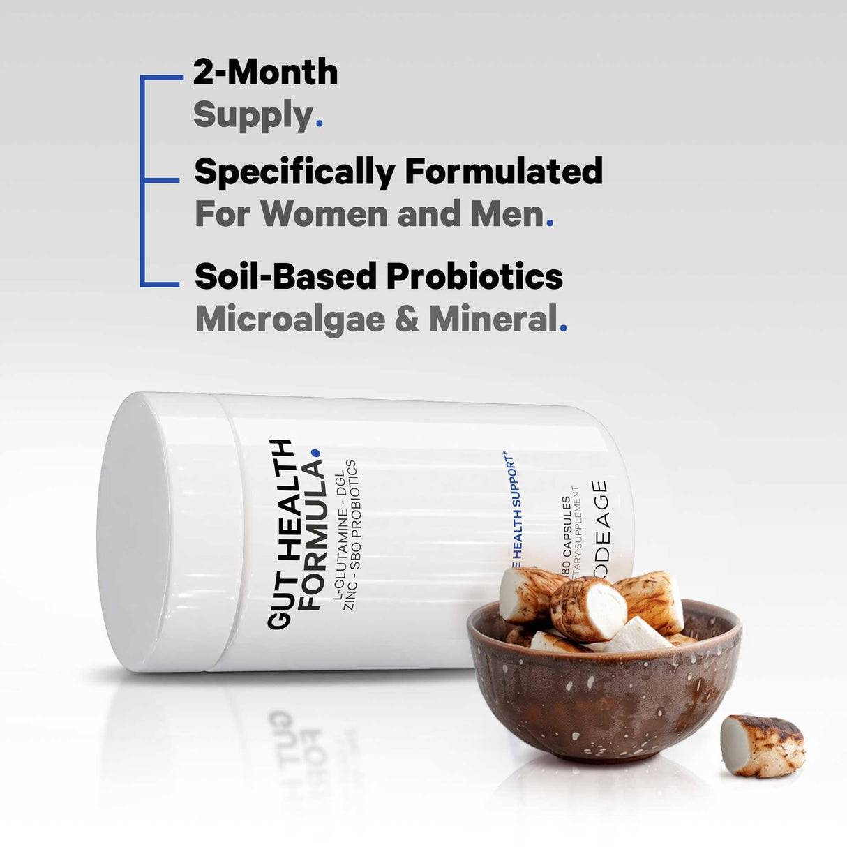 Codeage Gut Health Supplements Vegan Formula - L Glutamine, Zinc, Turkey Tail Mushroom Powder, Tonic Mushroom, Maitake, Micro Algae, Mineral, Licorice Root DGL - Probiotics, Prebiotics - 180 Capsules