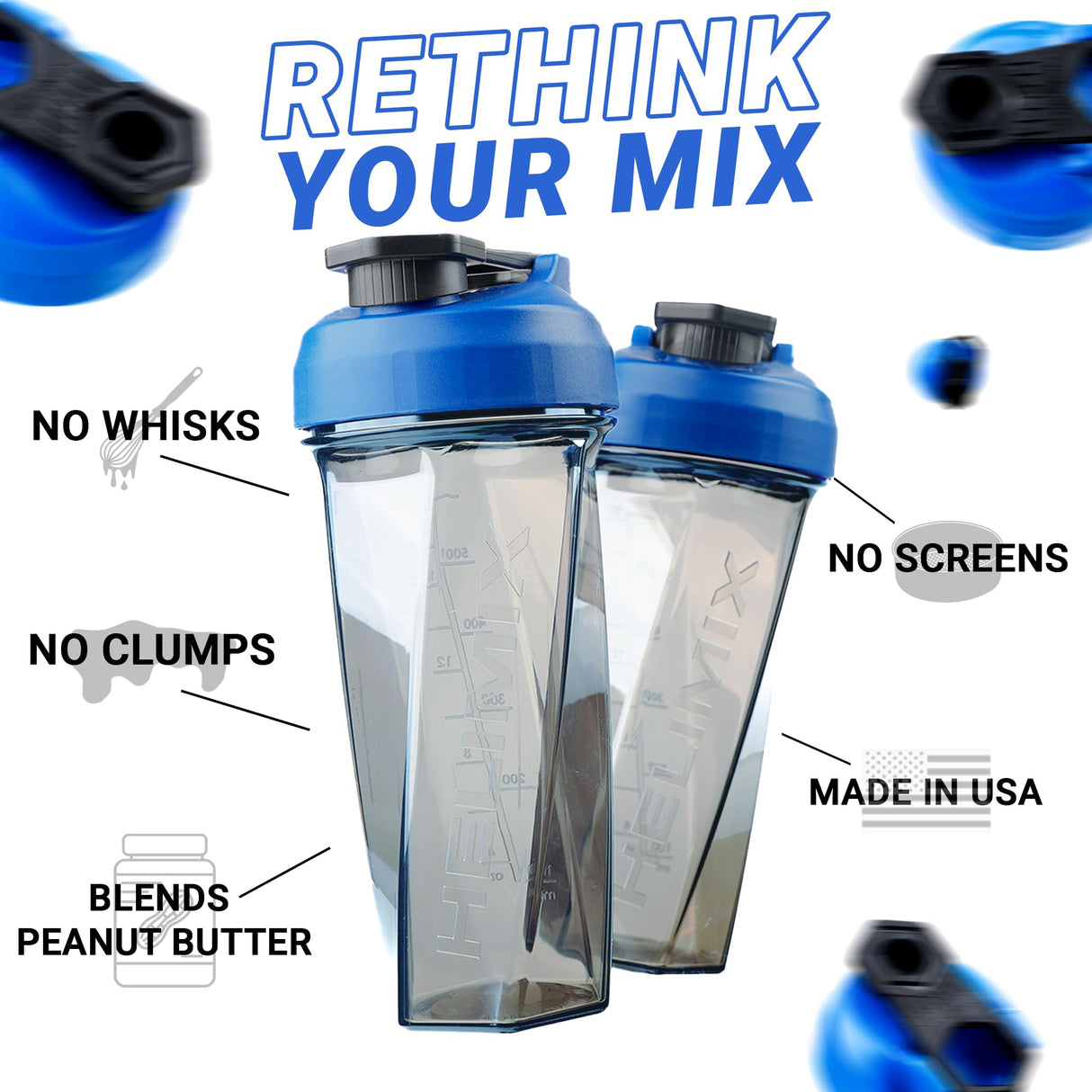HELIMIX 2.0 Vortex Blender Shaker Bottle Holds upto 28oz | No Blending Ball or Whisk | USA Made | Portable Pre Workout Whey Protein Drink Shaker Cup | Mixes Cocktails Smoothies Shakes | Top Rack Safe