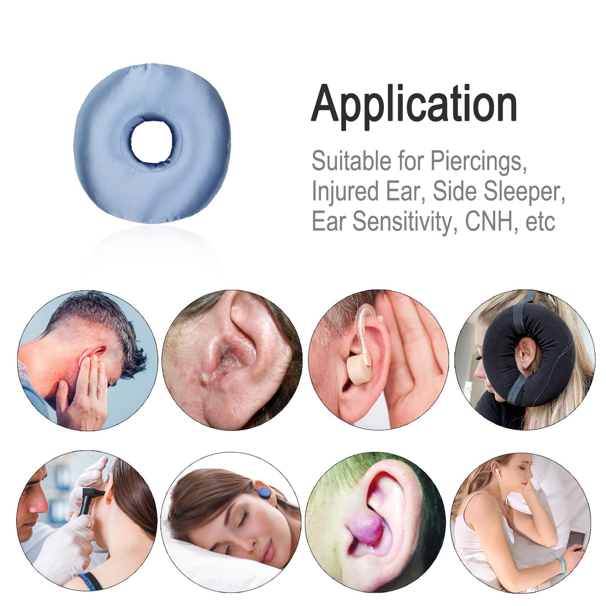 Heal n Hope Silky Satin Piercing Pillow Ear Pillows Donut with Hole for Ear Pain CNH Piercing Pain Relief Sleeping Pressure Sore Side Sleepers Smooth Cooling Ear Guard Protector, Haze Blue