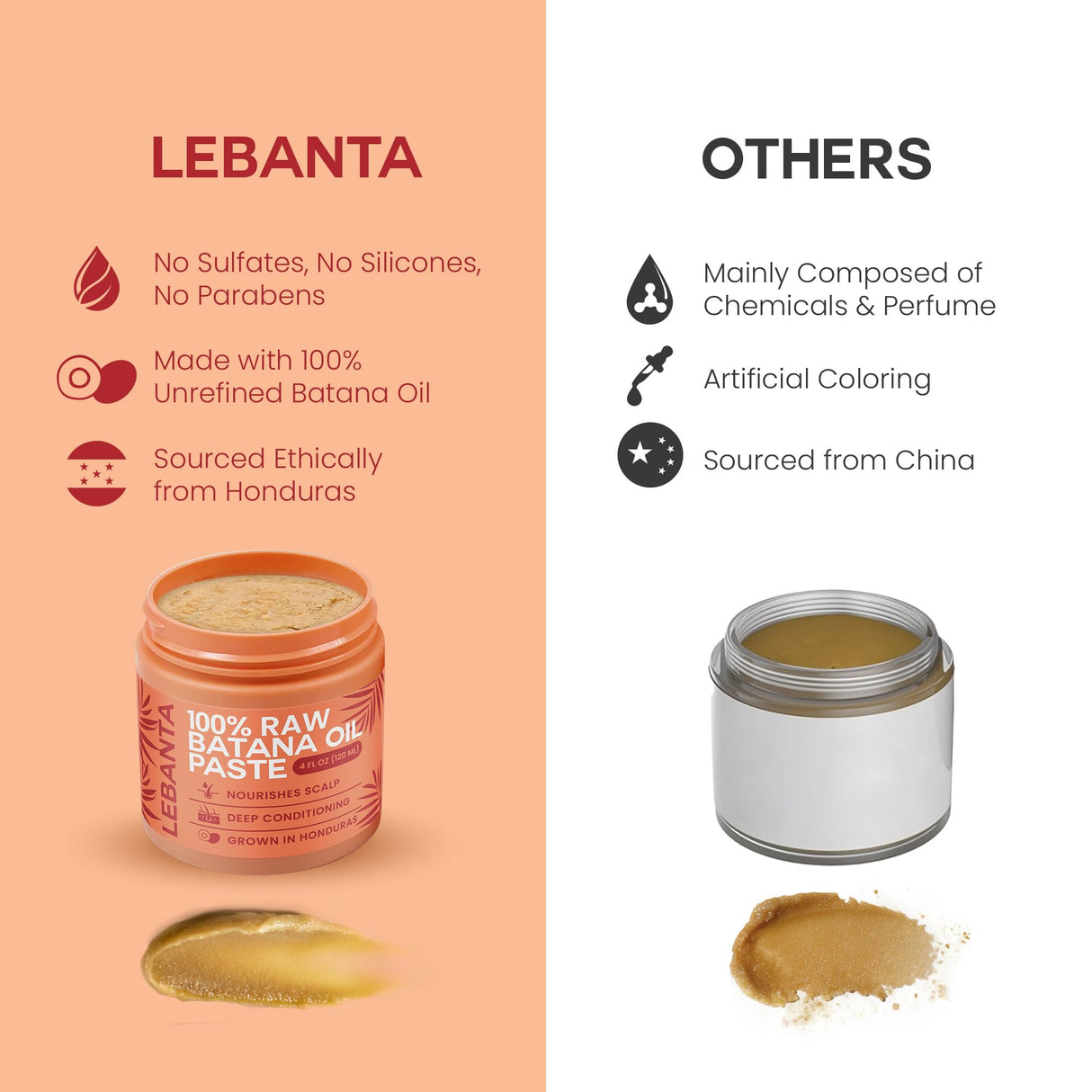Lebanta Raw Batana Oil for Hair Growth - 100% Pure, Organic 4oz Batana from Honduras for Thick and Strong Natural Hair - Dr. Sebi Unrefined Cold Pressed Cosmetic Scalp Mask for Men & Women (1 Pack)
