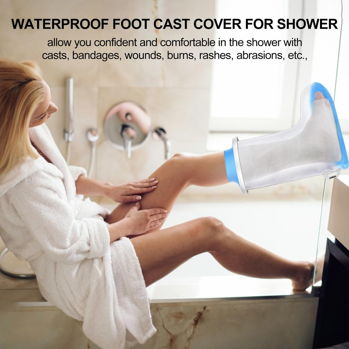 YUNCHI Waterproof Foot Cover for Shower Adults with Non-Slip Bottom, Reusable Watertight Foot Ankle Cast Protector for Foot Surgery Casts Bandages Wounds Dressing